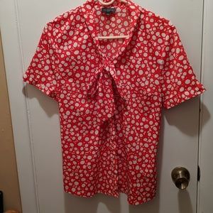 Red polka dot short sleeve blouse